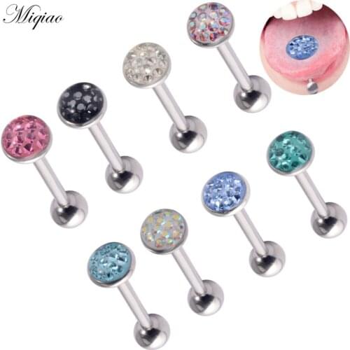 Miqiao 1pcs Trendy Full Drill Dripping Oil Straight Rod Threaded Tongue Ring Exquisite Piercing Jewelry