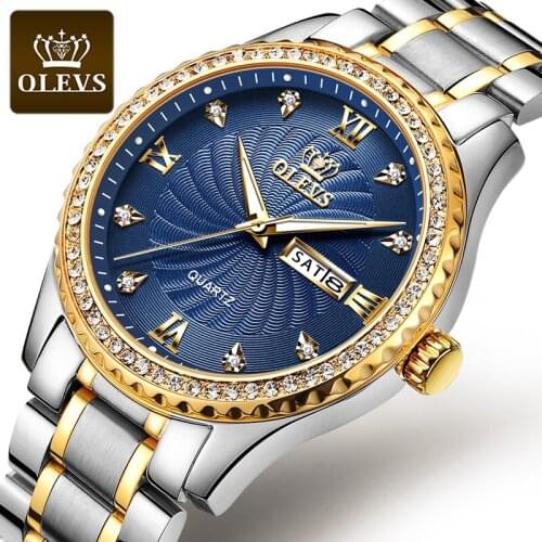 OLEVS Wrist Watches for Men Fashion 2021 Waterproof Mens Quartz Watch Gold Edge Blue Dail Clock Relogio masculino