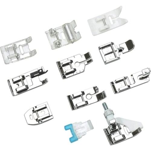 11PCS Sewing Machine Presser Foot Kit Feet Presser Hemmer Foot with Low Shank Adapter& Manual for Leather Zipper Buttons Tools
