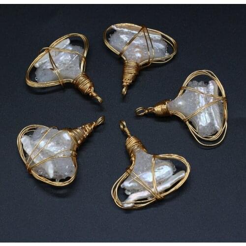 Natural Wrapped Pearl Beads Pendant Charms Oval Shape Natural Pearl Beads Pendant for Making DIY Necklace Gift Size 40x40mm