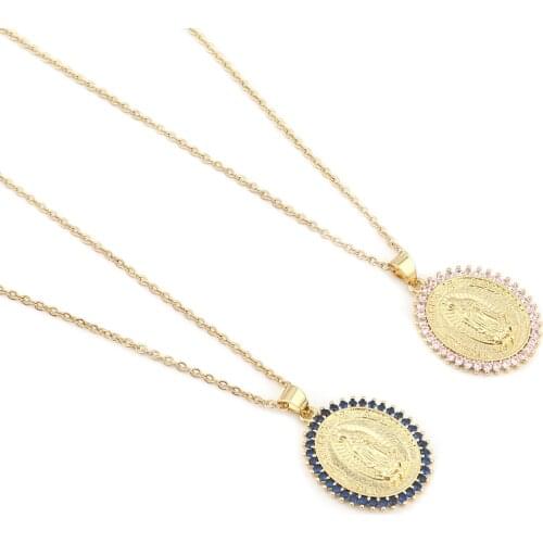 Stainless Steel Religious Oval Virgin Mary Link Pendant Necklace Gold Color Cable Chain Findings Necklace Women Jewelry,1Piece