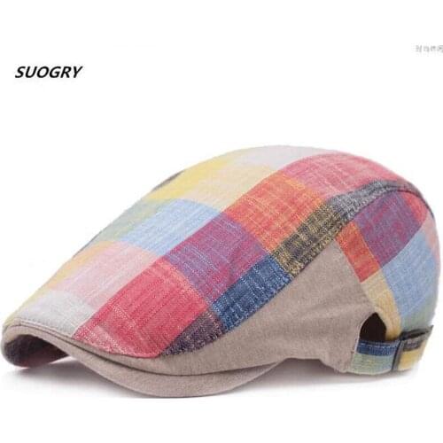 SUOGRY 2018 New Fashion Plaid Cotton Beret Hats For Men Women Outdoor Casual Berets Caps