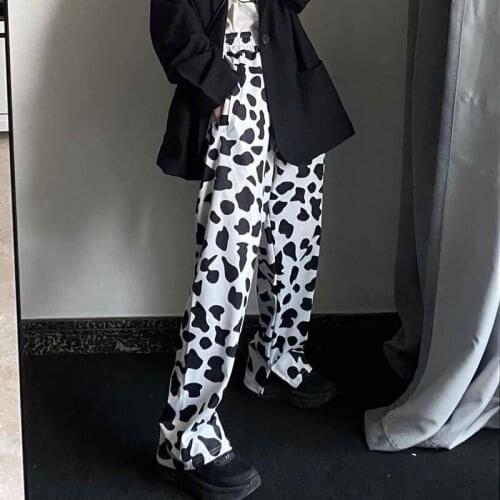 GOOHOJIO 2020 New Cow Print Pants Women Wide Leg Personality Pants for Women Harajuku Trousers Summer Harajuku Trousers Womens
