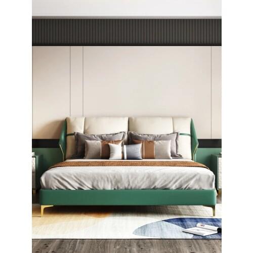 2021 new bed Italian minimalist leather bed light luxury modern leather bed master bedroom Nordic double queen bed