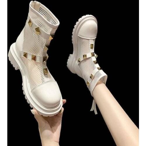 2021 New Mesh Rivet Thick Bottom Muffin Cool Boots Roman Martin Boots Womens Locomotive Boots Womens Short Boots