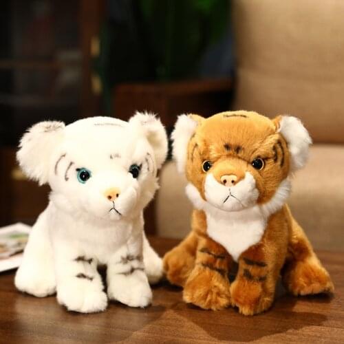 25cm New Real Life Tiger Plush Toys Creative Stuffed Animal Simulation Plush Yellow White Tiger Baby Doll Toys for Children Gift