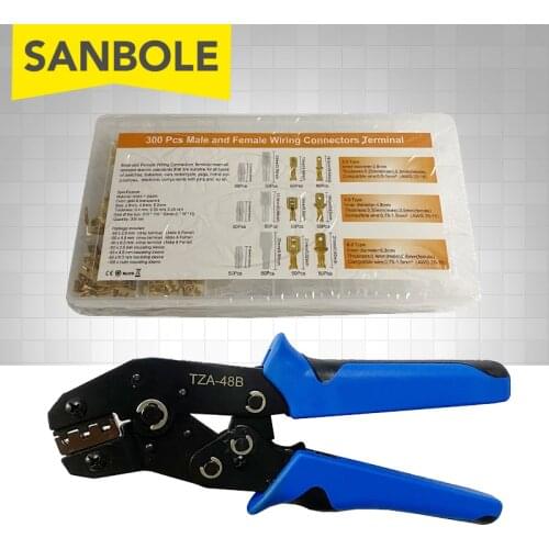 Crimping Tool Ratchet Pressing Pliers TZA-48B With 600 Pcs 4.8/6.3 Plug Terminal Crimper Wire 0.5-1.5mm2 Alicate AWG 20-15