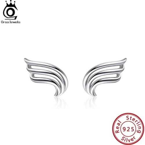 ORSA JEWELS Real 925 Sterling Silver Feather Wings Earrings For Women Jewels Wing Shape Earings Girl Jewelry Dropshipping SE321