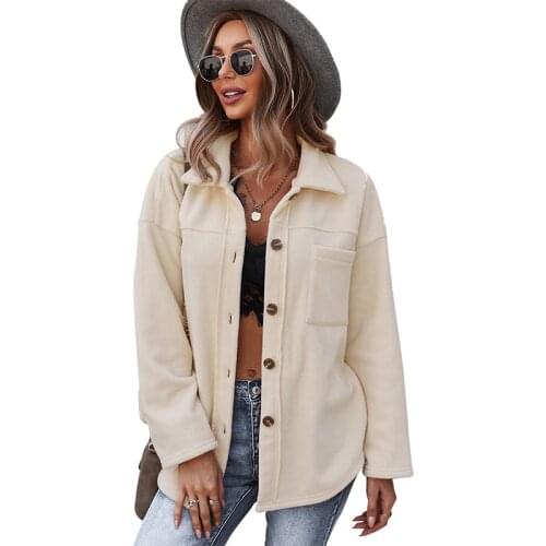 Autumn Women Fashion Solid Corduroy Fleece Casual Shirts Simple Loose Fluffy Single-breasted Outwear With Open Stitch