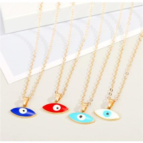 1PC New Candy Color Enamel Turkish Eye Necklace For Women Girl Vintage Lucky Evil Eye Choker Clavicle Chain Turkey Jewelry N136