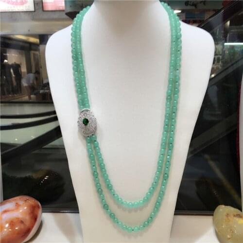 23" 2rows green Jade Aventurine White Keshi Pearl Cz Beads Necklace