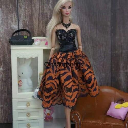 1/6 BJD Doll Dress Black Orange Floral Lace Princess Outfits For Barbie Clothes Party Gown Vestidoes 30cm Dolls Accessories Toys