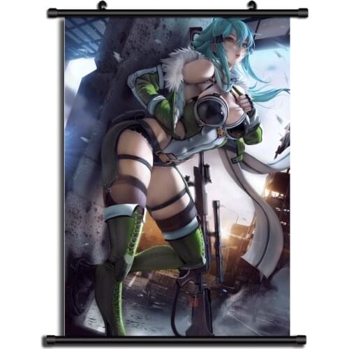SAO Sword Art Online Sinon Anime Wall Scroll Poster Home Decor Cosplay Uncensored