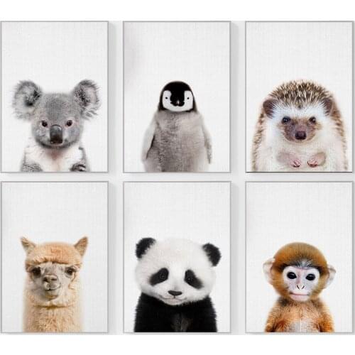 Nordic Nursery Animal Poster Alpaca Koala Monkey Panda Penguin Hedgehog Canvas Painting Kiks Wall Picture for Bedroom Home Decor