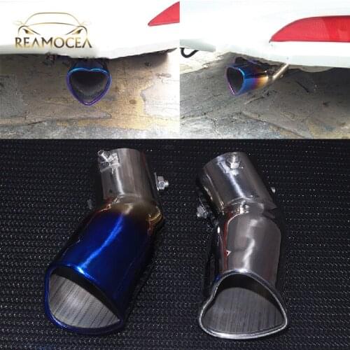 Reamocea 1Pc 63mm Heart Shaped Universal Car Rear Exhaust Muffler Tip Stainless Steel Pipe Chrome Exhaust Tail Muffler Tip Pipe