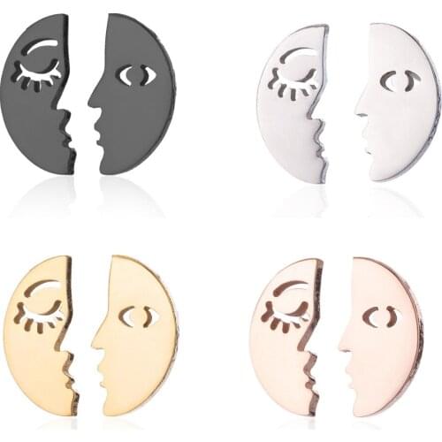 Mini Golden Black Stainless Steel Fashion Jewelry hollow out asymmetric face Earrings Ear Studs Friend lovers Earrings Gift