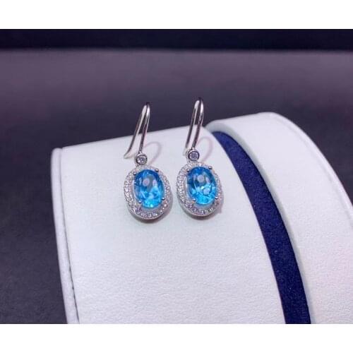 CoLife Jewelry 100% Natural Topaz Drop Earrings for Party 6*8mm Light Blue Topaz Eardrop 925 Silver Topaz Jewelry Gift for Woman