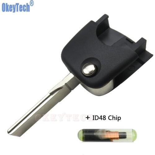 OkeyTech Folding Remote Control Key Head Shell With ID48 Transponder Chip Replacement Uncut Blade Fob for Audi Free Shipping