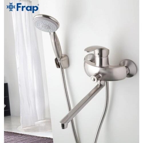 Frap Nickel Brushed Bathroom shower faucet Brass body mixed hot and cold water taps ABS shower head Outlet pipe F2221 F2221-5