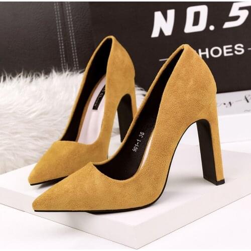 Korean fashion umps Women Shoes Red Flock Slip-On Shallow Wedding Party Pointed Toe 10.5CM High Heels Pump Chaussures Femme