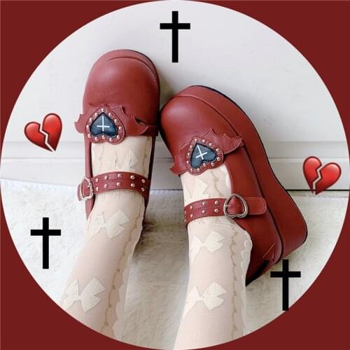 Lolita Shoes Studs Heart Gothic Punk Platform Wedge Shoes Mary Janes