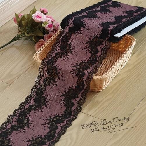 17cm wide 2 yds/lot, Purple & Black Handmade Hair Decoration Wide Elastic Stretch Lace Trim wedding dress skirt lace trim