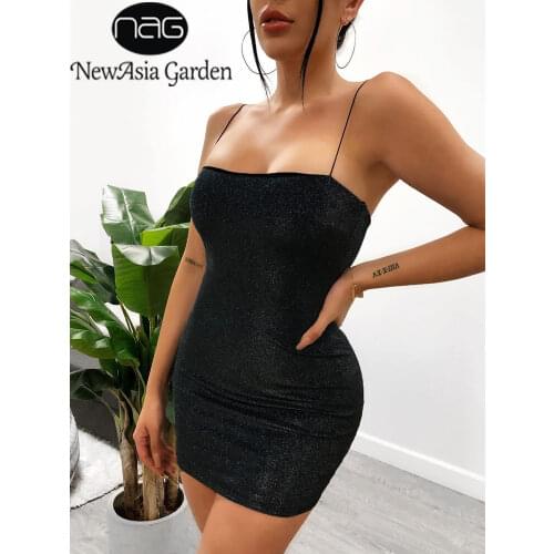 NewAsia Garden 2 Layers Black Party Dresses Women Sexy Slash Neck Glittering Bodycon Pencil Dress Pink Summer Casual Dress Mini