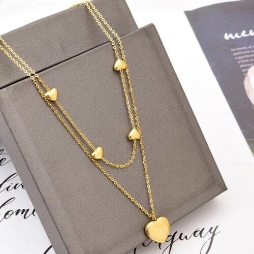 XIYANIKE 316L Stainless Steel Gold Color Heart Necklaces For Women Double Layer Choker 2021 Trend Fashion Festival Gift Jewelry