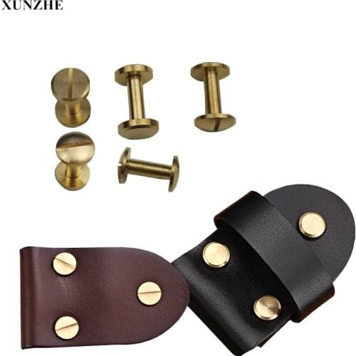 XUNZHE 10pcs 4- 15mm Luggage Leather metal Craft Solid Screw Nail Rivet Double Flat Head Belt/strap Rivets Copper great quality