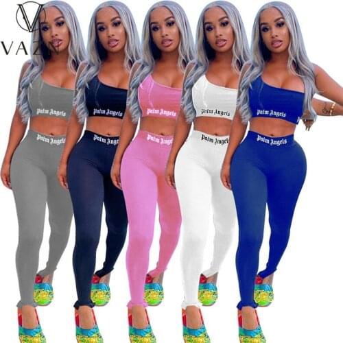 VAZN 2021 Womens Clothing Summer Sleeveless Bandage 2PCs Set O-neck Beach Clothing Ladies Women Suits