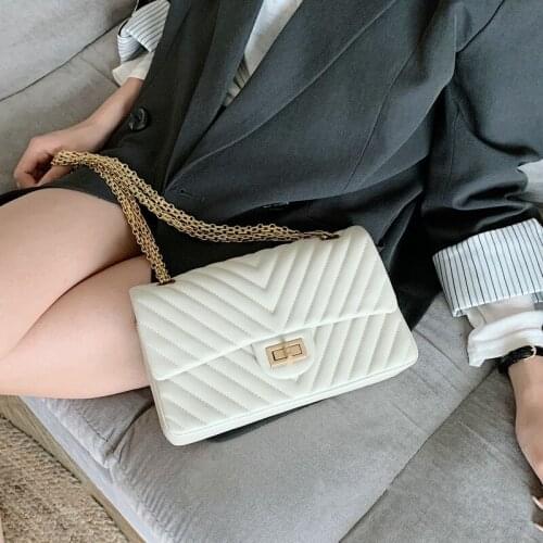 Fashion Candy Color V-line Chain Crossbody Bag For Women Plaid Shoulder Crossbody Purses Pleated