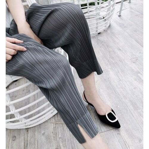 TINT ERA Korean Fashion Folded Pants Womens Spring/Summer 2021 New Style Thin Loose Straight Legs Casual Pencil Black Y2K