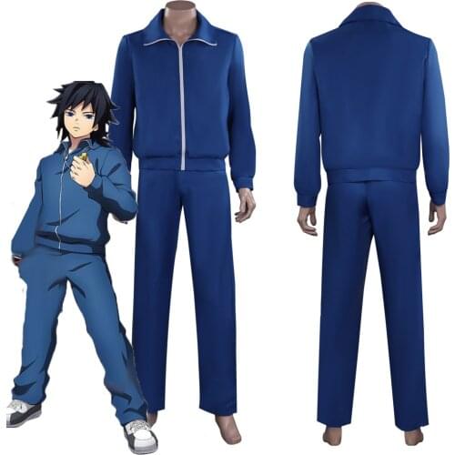 Hot Sale Anime Demon Slayer Kimetsu no Yaiba Hinokami Kepputan Cosplay Tomioka Giyuu Blue School Uniform Suit Outfits