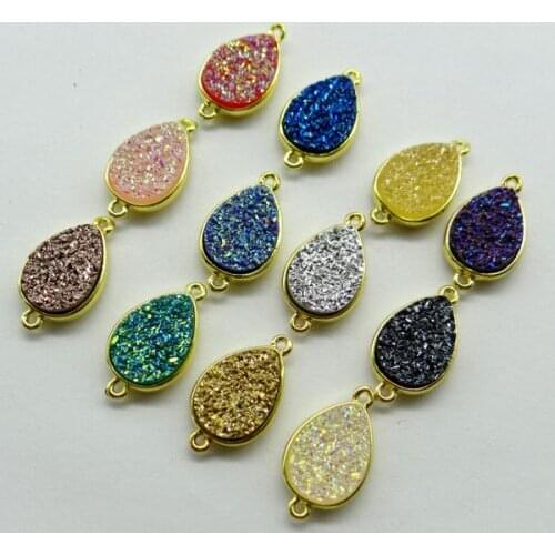 11*20mm Natural crystal quartz Golden rim Teardrop Connector Bracelet pendant for DIY Jewelry Making necklace Accessories10pcs