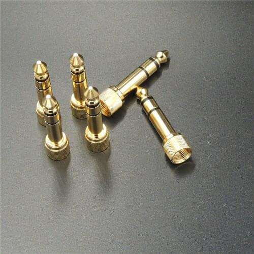 300pcs Adapter Brass Gold 1/4" 6.35mm To 3.5mm Plug Stereo Audio Headphone Screw High Quality minijack plug Wire Connector