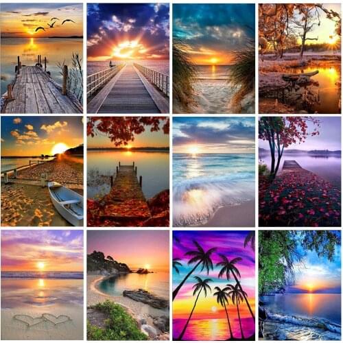 5D DIY Diamond Painting Landscape Sunset Sea Scenery Full Drill Embroidery Cross Stitch Art Picture Rhinestones Home Decor Gift