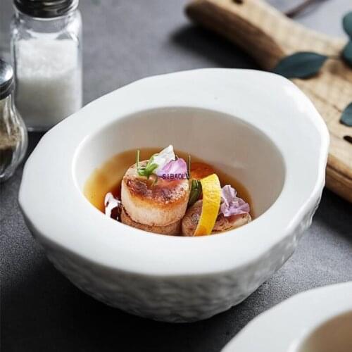 White Special-shaped Irregular Dinner Plate Creative Stone Grain Egg-shaped Bowl Insulation Bowl Hotel Restaurant Cold Dish Bowl