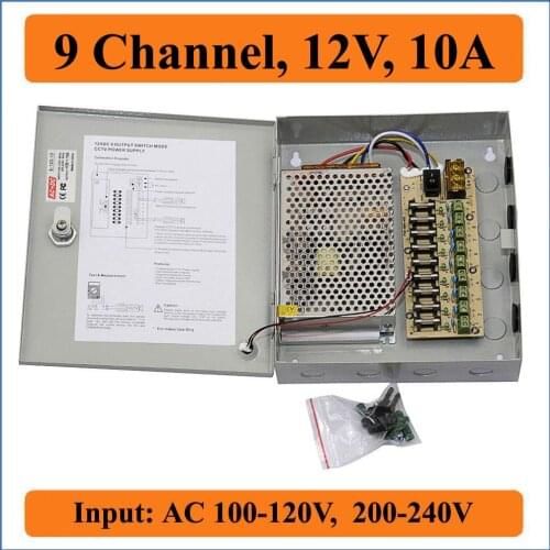 9 channel DC 12V 10A CCTV Camera Power Box Switching Power Suply BOX for CCTV Video Camera 9CH Ports Input AC 100-240V to DC12V
