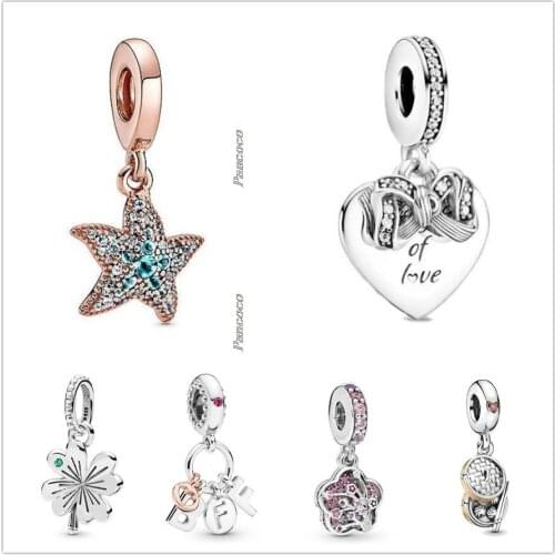 Original 925 Sterling Silver Peach Blossom Love In Full Bloom With Crystal Pendant Bead Fit Pandora Bracelet & Necklace Jewelry