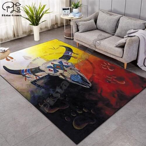 Black Native Indian Lakota Skull buffalo soldier Carpets Soft Flannel 3D Printed Rugs Mat Rugs Anti-slip Large Rug Carpet-1