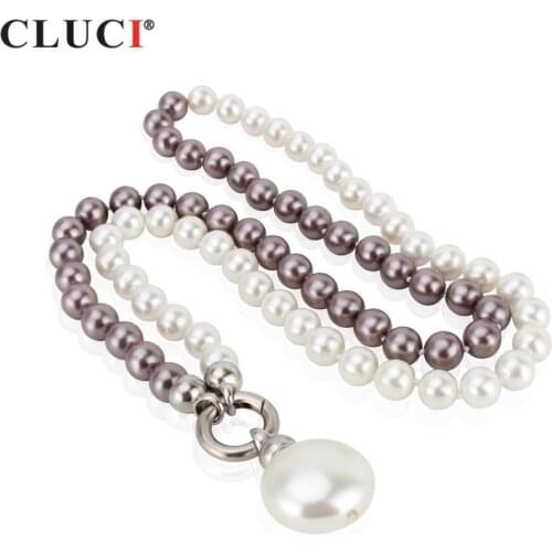 CLUCI Hot Sale 10mm size withe White & Dark Purple and 25mm size Coin Akoya Shell Pearl Necklace