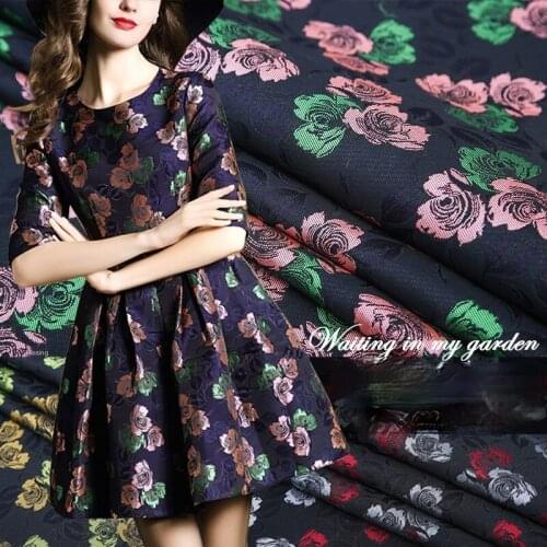 Designer sewing fabric high-end high-precision fashion jacquard fabric three-color rose dress short skirt small suit fabric