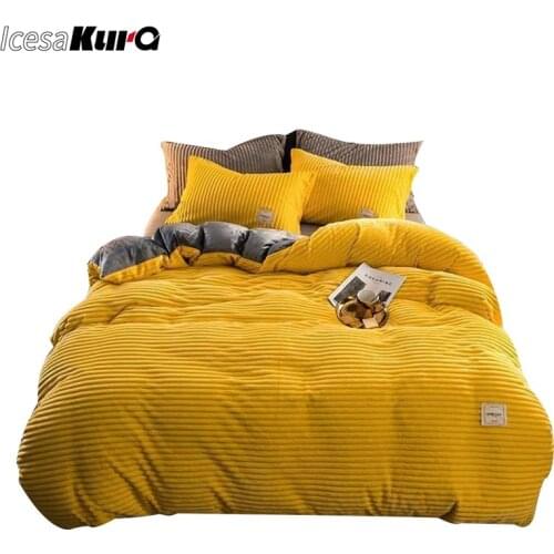Home Textile Coral Velvet Duvet Cover Thicken Warm Comforter Set Solid Color Quilt Cover for Bedroom Bedding Set Queen Size