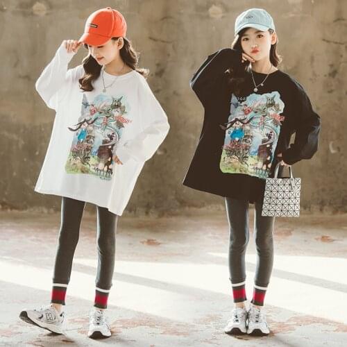 8 10 years Kids Girls Cartoon Long Sleeve T-shirt 2021 Spring Autumn Teen Girls Cotton Tops