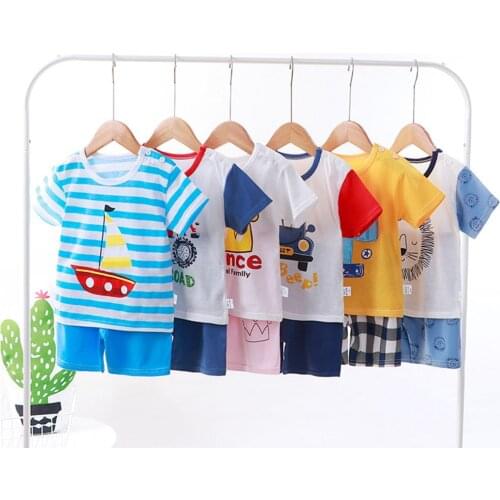 Summer Toddlers Kids Clothes Set Baby Boys Girls Casual Short Sleeve T-Shirt Tops+ Shorts 2Pcs Cartoon Pattern Children Clothing