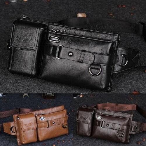 Genuine Leather Men Waist Chest Bags Pouch Shoulder Cross Body Bum Bags High Quality Real Cowhide Male Hip Fanny Belt Pack