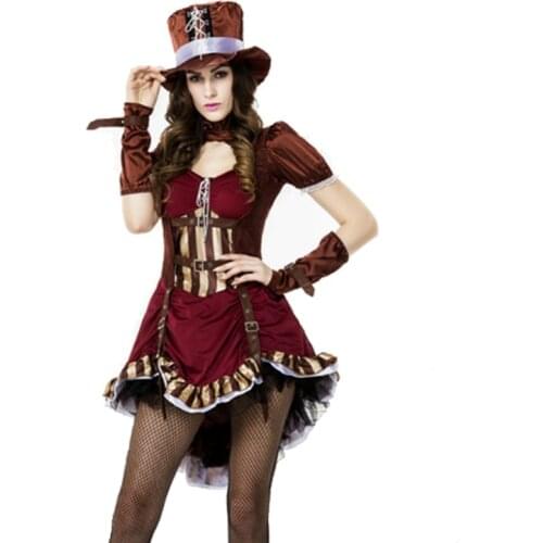 Carnival Halloween Lady Steampunk West Cowboy Costume Tamers Magician Play Suit Cosplay Fancy Party Dress