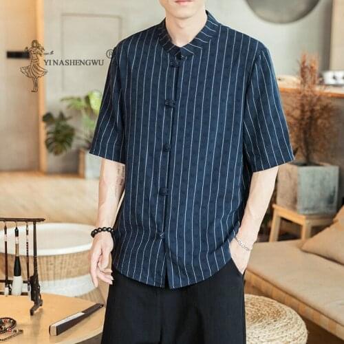 Kimono Clothes Men Japanese T-shirt Striped Japan Harajuku Trouser Asian Male Yukata Haori Cardigan Short Shirt Chinese Costume