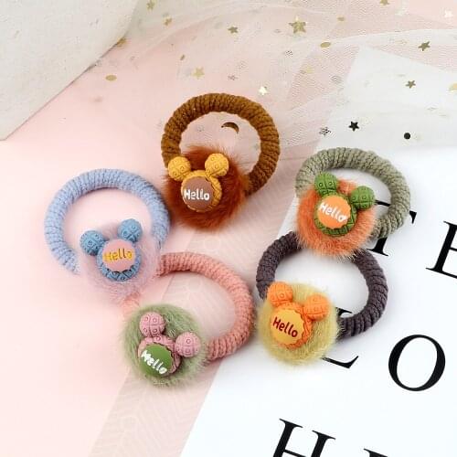 Cute Animal Mickey Hair Ring Fur Ball With Elastic Hair Band Baby Girl Lovely Scrunchies Korean Headwear Female Hair Accessories