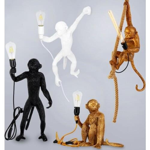 Seletti Resin Monkey Lamp Wall Pendant Lights Modern Hemp Rope Kitchen Hanging Lamps Dining Room Light Fixtures Industrial Lamp
